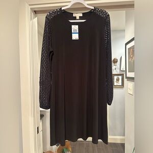✨ NWT Michael Kors Black Lace-Sleeve Scallop Hem Dress – Size XL ✨